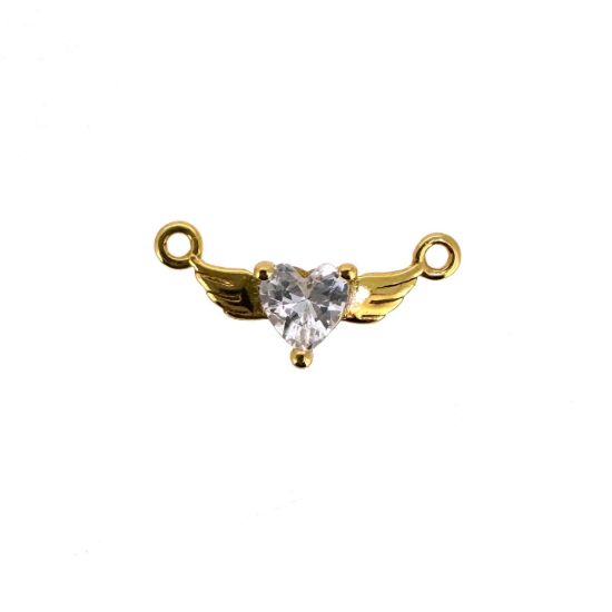 Wholesale Gold over Sterling Silver Heart Birthstone with Angel Wings Connector-AAAA CZ stones