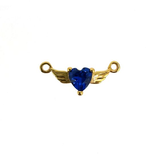 Wholesale Gold over Sterling Silver Heart Birthstone with Angel Wings Connector-AAAA CZ stones