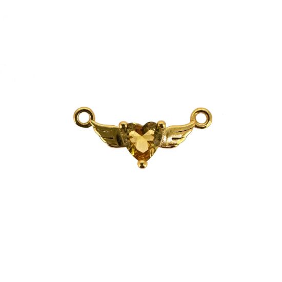 Wholesale Gold over Sterling Silver Heart Birthstone with Angel Wings Connector-AAAA CZ stones