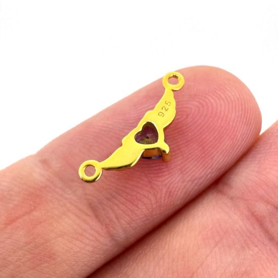 Wholesale Gold over Sterling Silver Heart Birthstone with Angel Wings Connector-AAAA CZ stones