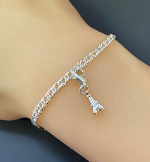 Wholesale 925 Sterling Silver Tiny Eiffel Tower Charm With Clasp - 9mm (1 pc)