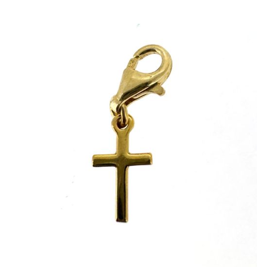 Wholesale Gold Over Sterling Silver Tiny Cross Charm With Clasp - 10x6 mm (1 pc) 