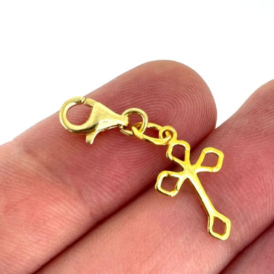 Wholesale 22K Gold Over 925 Sterling Silver Small Fancy Cross Charm With Clasp