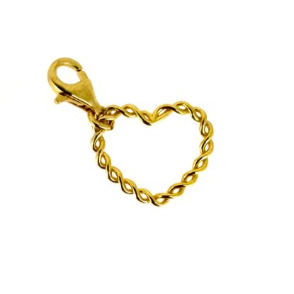 Wholesale 22K Gold Over 925 Sterling Silver Twisted Heart Charm With Clasp