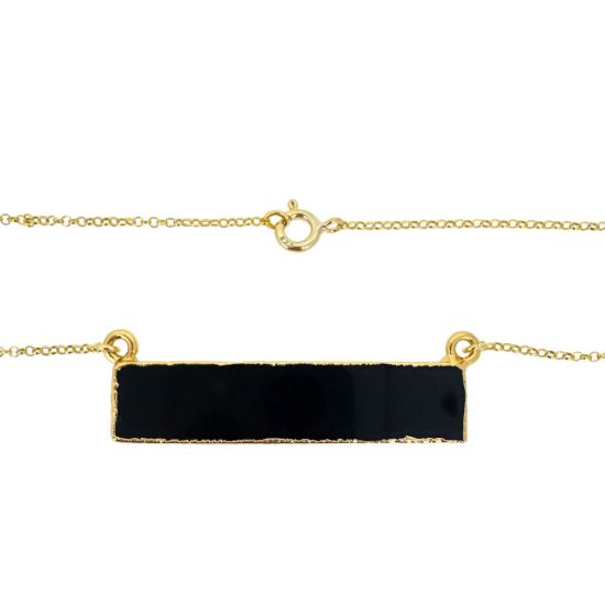 Wholesale 22K Gold Over Sterling Silver Black Agate Bar Pendant Necklace