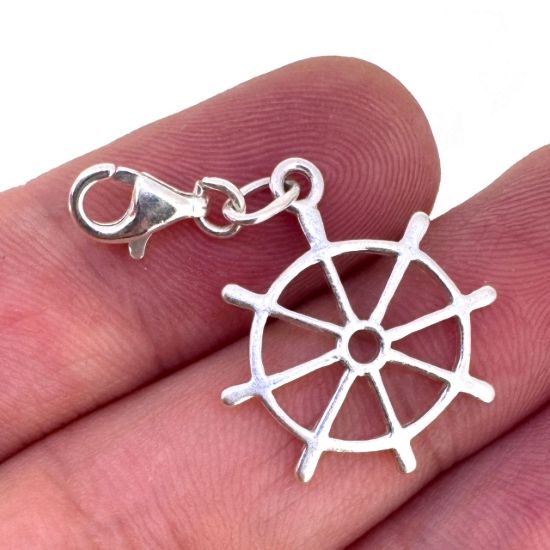 Wholesale 925 Sterling Silver Flat Boat Wheel Charm With Clasp