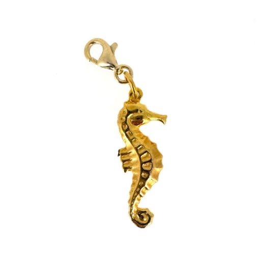 Wholesale Gold Over 925 Sterling Silver Detailed Seahorse Charm With Clasp