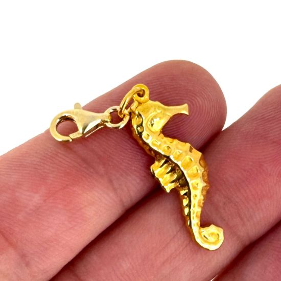 Wholesale Gold Over 925 Sterling Silver Detailed Seahorse Charm With Clasp