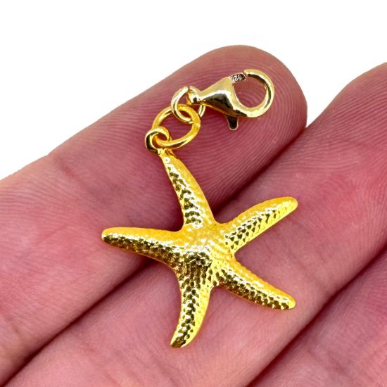 Wholesale Gold Over 925 Sterling Silver Textured Starfish Charm With Clasp