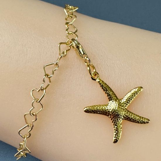 Wholesale Gold Over 925 Sterling Silver Textured Starfish Charm With Clasp
