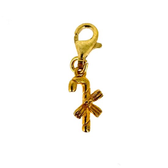 Wholesale 22K Gold Over 925 Sterling Silver Candy Cane Charm With Clasp