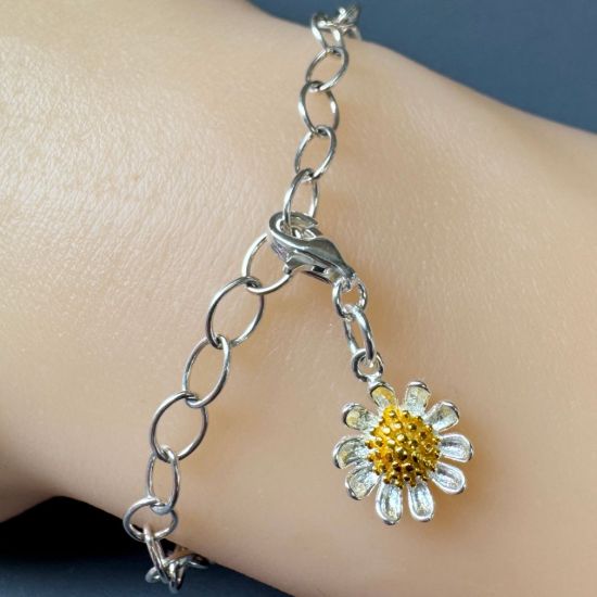 Wholesale Sterling Silver Two-Tone Sunflower Charm With Clasp