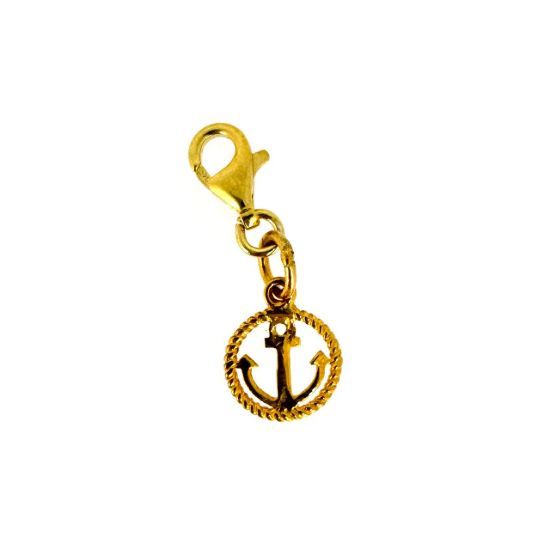 Wholesale 22K Gold Over 925 Sterling Silver Round Rope and Anchor Charm With Clasp