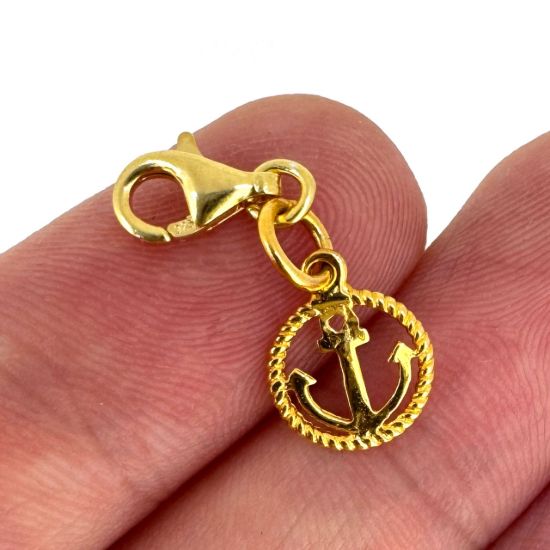 Wholesale 22K Gold Over 925 Sterling Silver Round Rope and Anchor Charm With Clasp