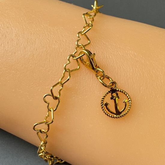 Wholesale 22K Gold Over 925 Sterling Silver Round Rope and Anchor Charm With Clasp