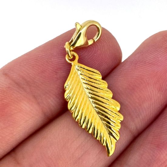 Wholesale Gold Over Sterling Silver Feather Charm With Clasp