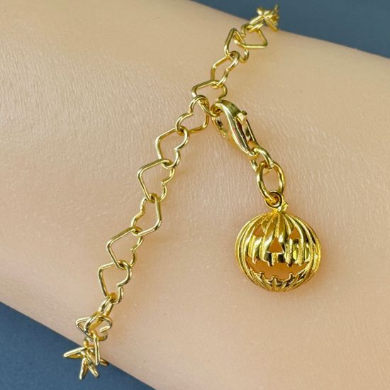 Wholesale Gold Over 925 Sterling Silver Halloween Pumpkin Charm With Clasp
