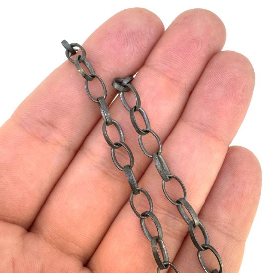 Wholesale Oxidized 925 Sterling Silver Bulk Chain - 5x7mm Chunky Flat Oval Rolo Chain (sold per foot)