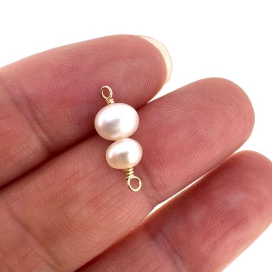 wholesale gold filled double pearl connector charms