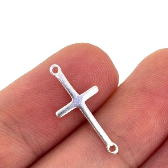 Wholesale 925 Sterling Silver Cross Charm Connector - 20mm (sold per piece) 