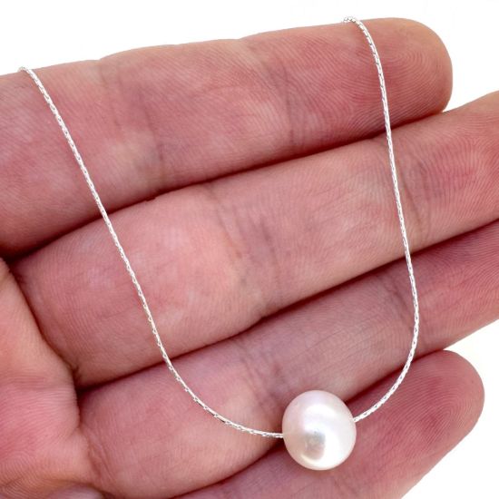 Wholesale Sterling Silver Floating Freshwater Pearl Adjustable Necklace 