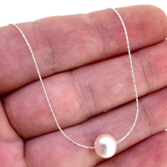 Wholesale Sterling Silver Floating Freshwater Pearl Adjustable Necklace 