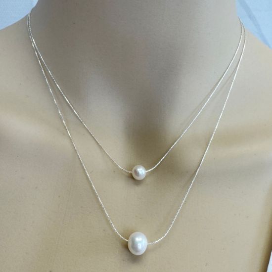 Wholesale Sterling Silver Floating Freshwater Pearl Adjustable Necklace 