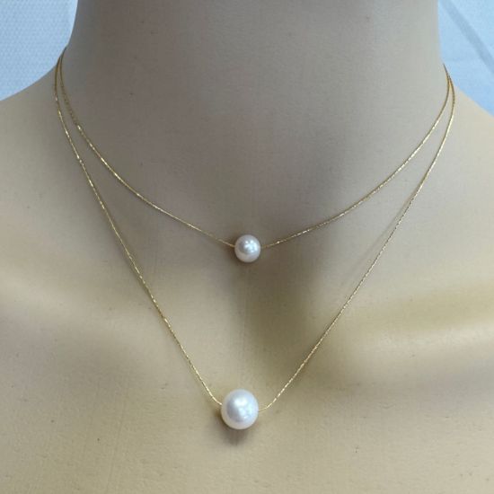 Wholesale Gold over Sterling Silver Floating Freshwater Pearl Adjustable Necklace
