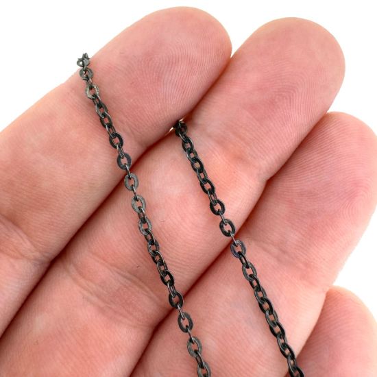 Wholesale Chain, Oxidized Sterling Silver Flat Cable Oval Chain 2.3mm Bulk Chain by the foot