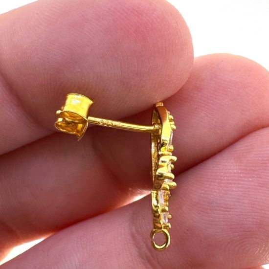 Wholesale Gold over Sterling Silver 12mm Butterfly Studs With CZ Stones