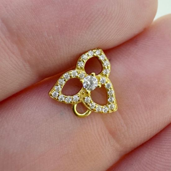 Wholesale Gold Over Sterling Silver Trillium Flower Studs With CZ Stones-10mm
