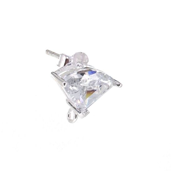 Wholesale 925 Sterling Silver Fan Shaped Earring Studs with CZ Stones 