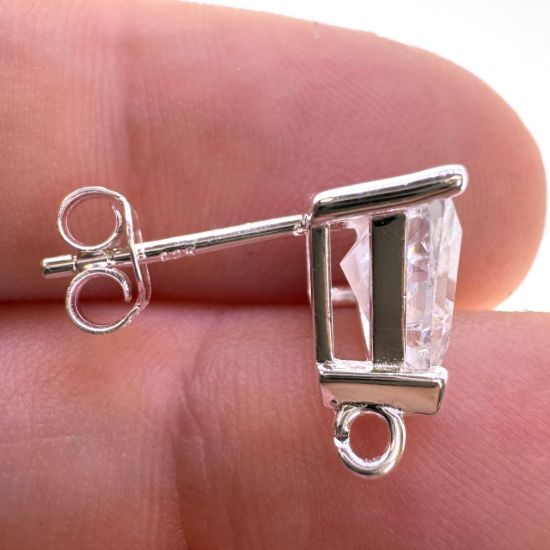 Wholesale 925 Sterling Silver Fan Shaped Earring Studs with CZ Stones 