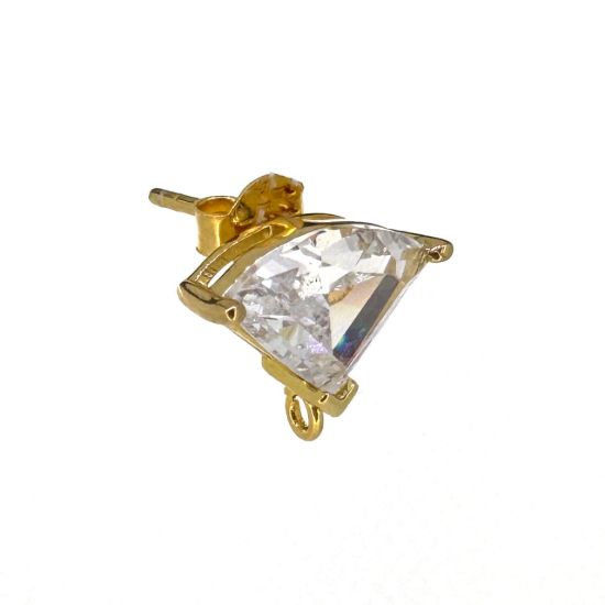 Wholesale Gold Over Sterling Silver Fan Shaped CZ Earring Stud Findings