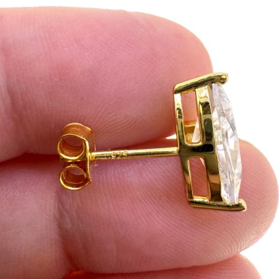 Wholesale Gold Over Sterling Silver Fan Shaped CZ Earring Stud Findings