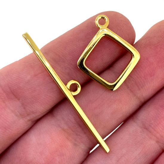 Wholesale Gold Over Sterling Silver Diamond Shape Toggle Clasp- 16mm(Sold per set) 