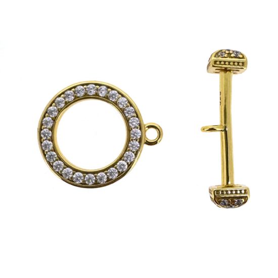 Wholesale Gold Over Sterling Silver Round Toggle with CZ Stones-15mm(Sold per set)