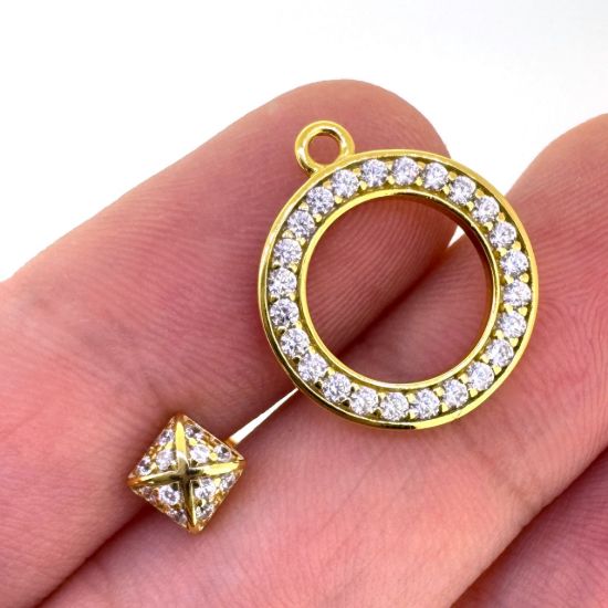 Wholesale Gold Over Sterling Silver Round Toggle with CZ Stones-15mm(Sold per set)