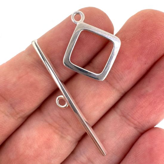 Wholesale 925 Sterling Silver Diamond Shape Toggle Clasp-16mm(Sold per set)