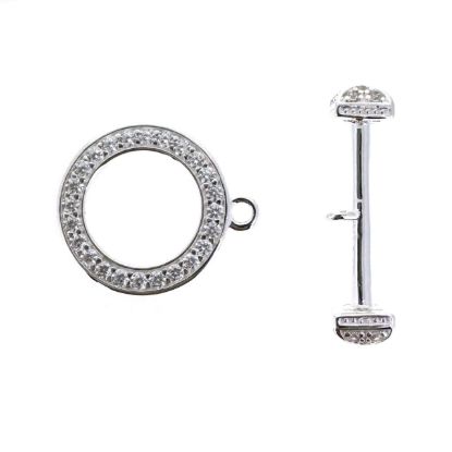 Wholesale 925 Sterling Silver Round CZ Stone Toggle 15mm (Sold per set) 