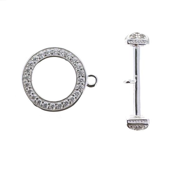 Wholesale 925 Sterling Silver Round CZ Stone Toggle 15mm (Sold per set) 
