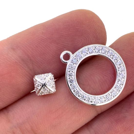 Wholesale 925 Sterling Silver Round CZ Stone Toggle 15mm (Sold per set) 