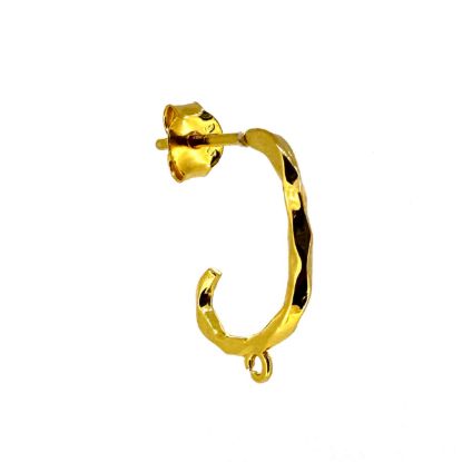 Wholesale Gold Over Sterling Silver Abstract Textured Half Hoop Earring Findings- 15mm