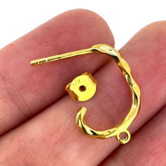 Wholesale Gold Over Sterling Silver Abstract Textured Half Hoop Earring Findings- 15mm