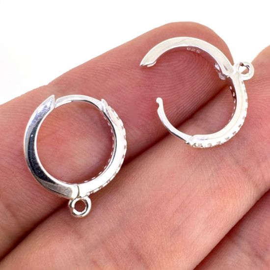 Wholesale Sterling Silver Huggie Hoops With CZ Stones -12mm