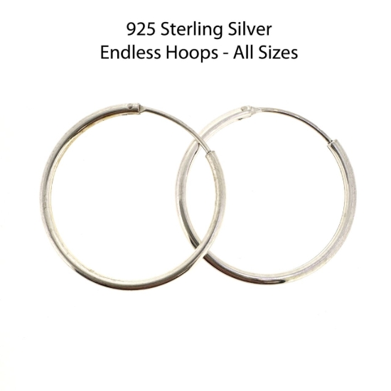 Wholesale 925 Sterling Silver Earring  Endless Hoops - All Sizes - (Sold per pair) 