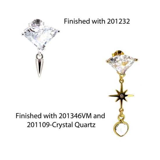 Wholesale Gold Over Sterling Silver Fan Shaped CZ Earring Stud Findings