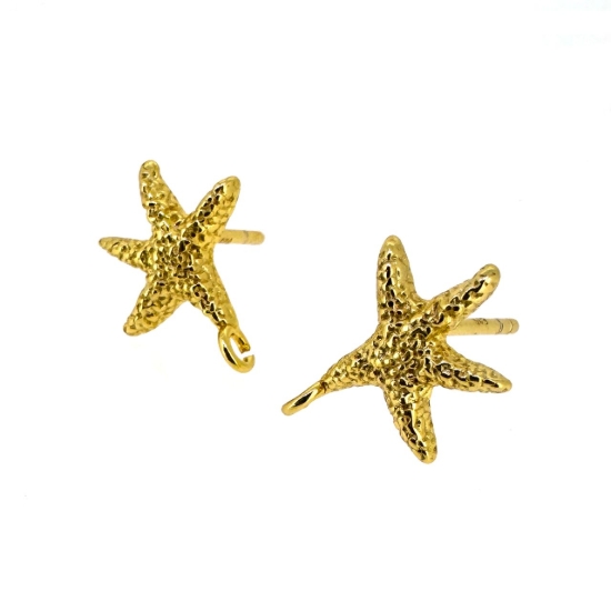 Wholesale Gold Over Sterling Silver Textured Starfish Stud Earrings-10mm