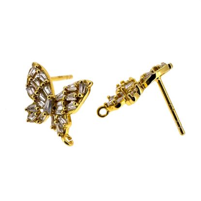 Wholesale Gold over Sterling Silver 12mm Butterfly Studs With CZ Stones
