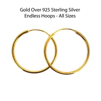 Wholesale Gold Over Sterling Silver Earring Hoops - All Sizes - (Sold per pair) 